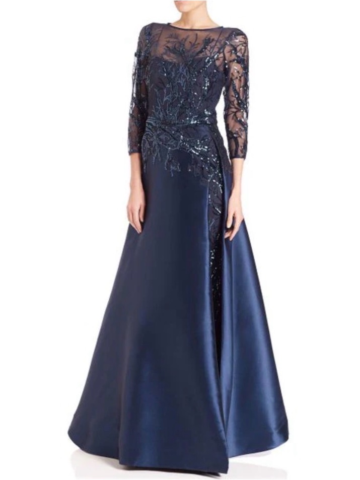 Size 8 - Teri Jon By Rickie Freeman - Navy Beaded Illusion Dress